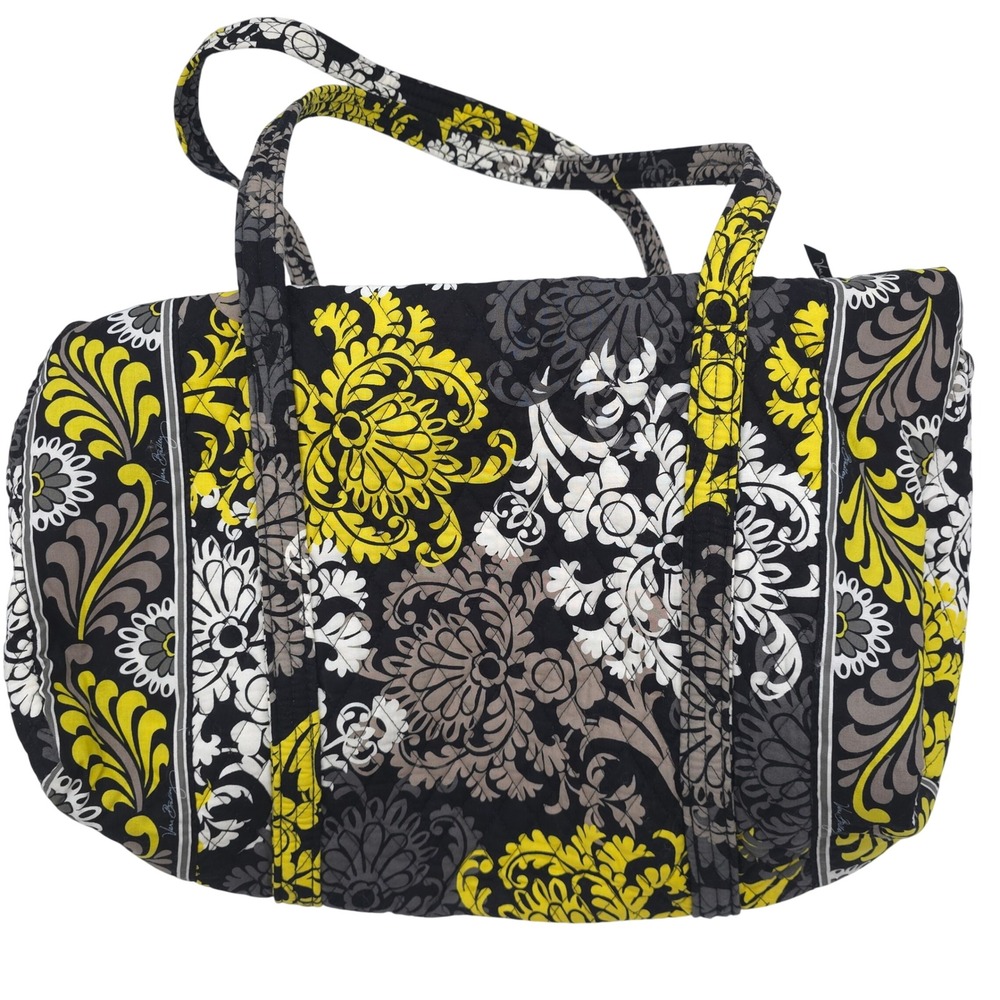 Vera Bradley Yellow Black Baroque Quilted Duffle Weekend Bag